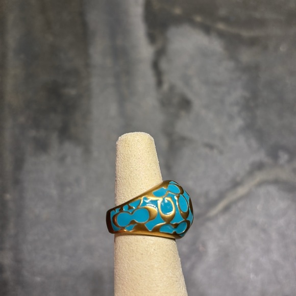 Coach Turquoise Enamel Logo Ring Size 6 EUC - Picture 4 of 8
